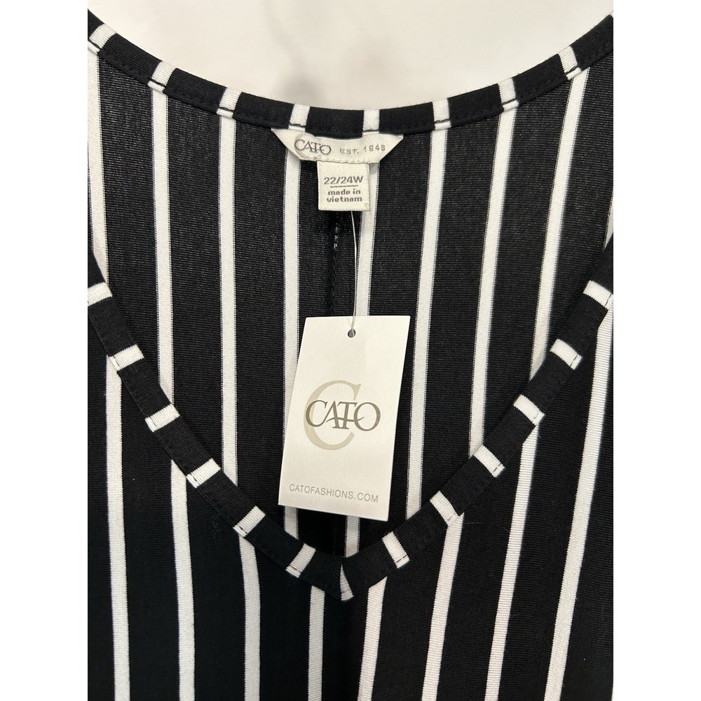 Cato Stretch Shift Dress Womens Size 22/24W Black White Stripe Cap Sleeve NWT - Picture 4 of 12